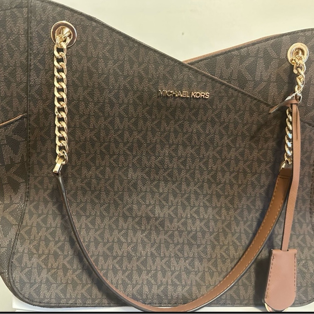 Michael Kors Brown and Gold Shoulder Bag with Signature Monogram